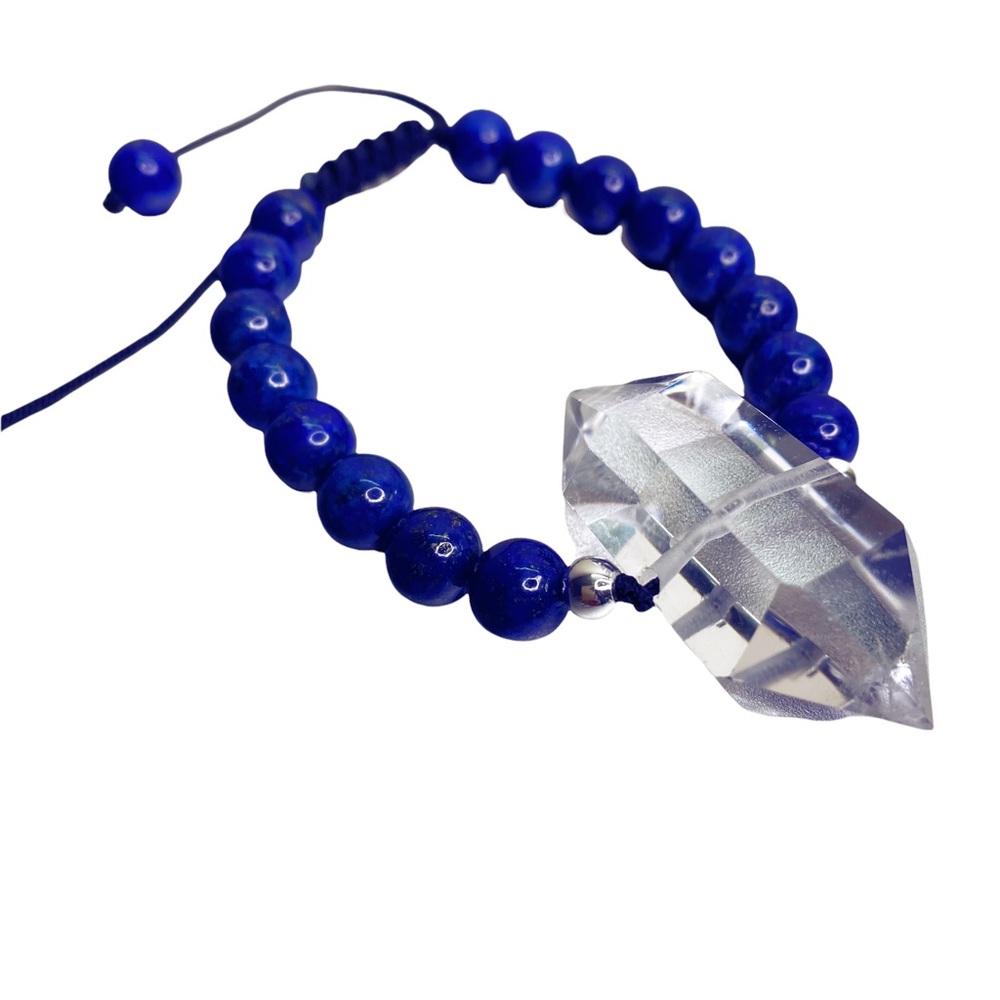 Lapis Gemstone and Clear Crystal Handmade Statement Bracelet Bohemian Healing